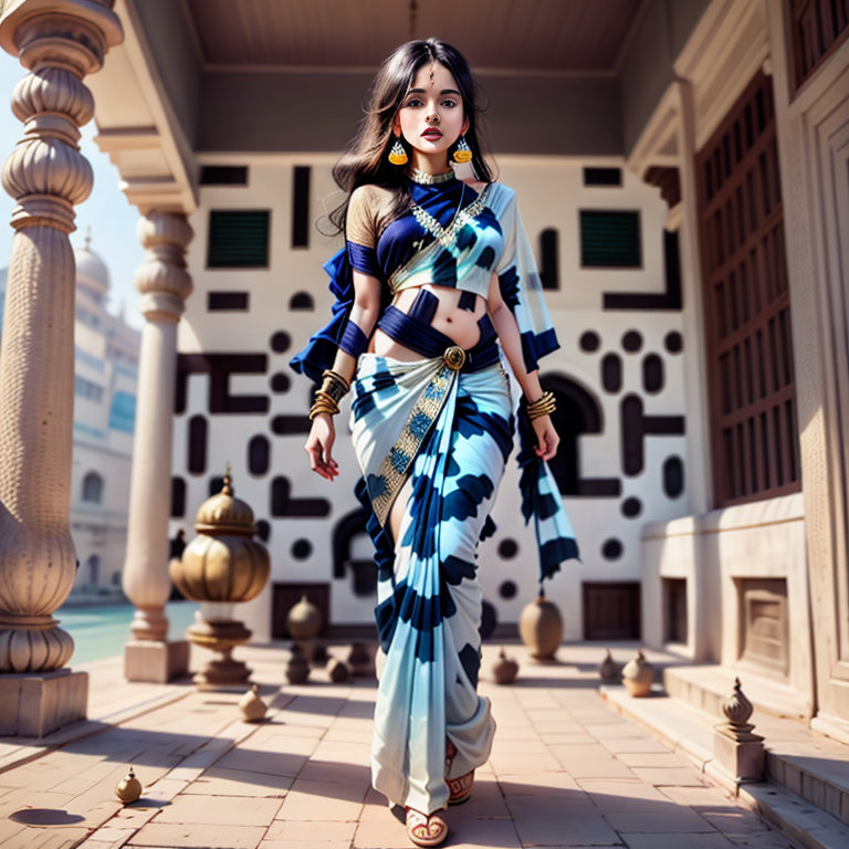 Graceful Beauty in a Cerulean Saree