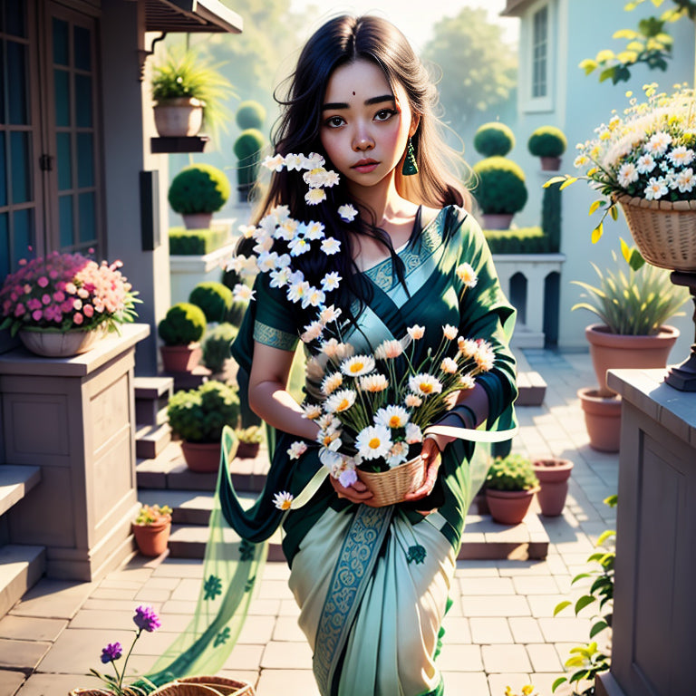 Beauty with a Basket of Flowers