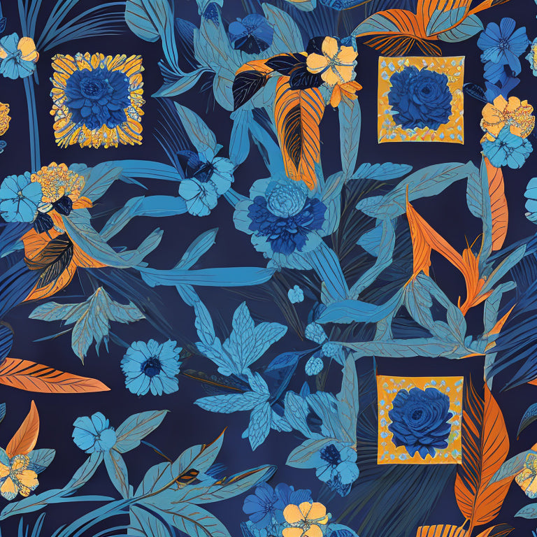 Blue Flowers on Wallpaper