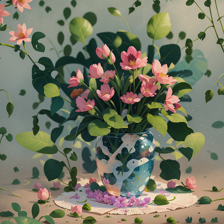 Pink Flowers in a Vase on a Table