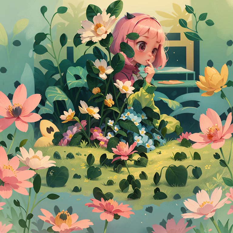 Concealed in Bushes Amidst Flowers