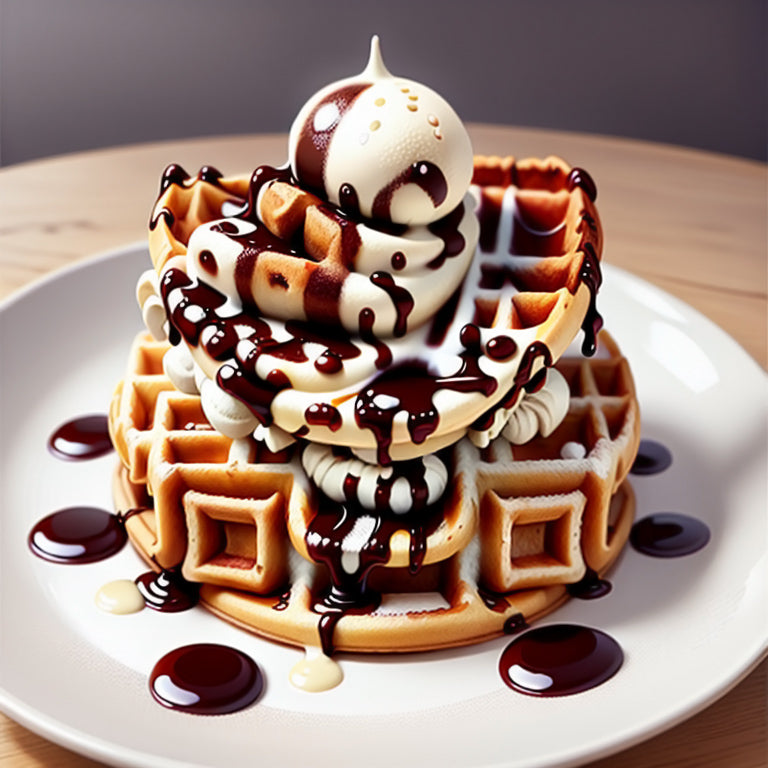 Waffles, Ice Cream, and Chocolate on a Plate