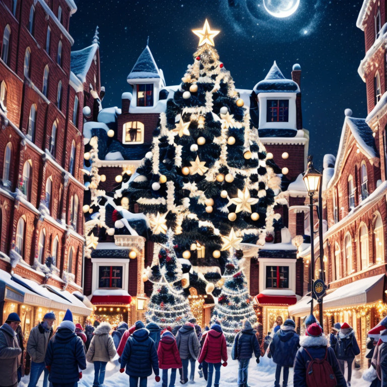 Snow-Kissed Christmas Tree on a Festive Town Street