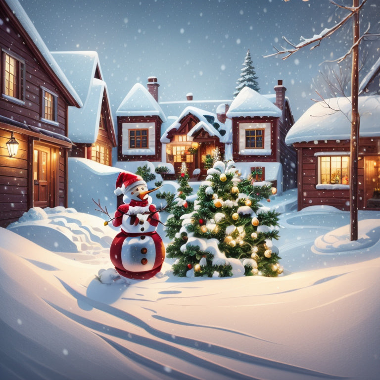 Joyful Snowman Surrounded by Houses