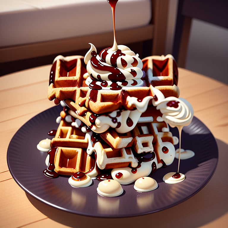 Waffles and Ice Cream on a Polished Plate