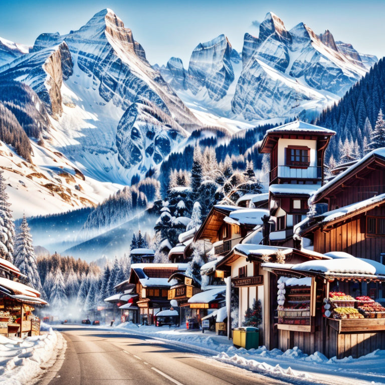 Swiss Winter Street with Market Stalls