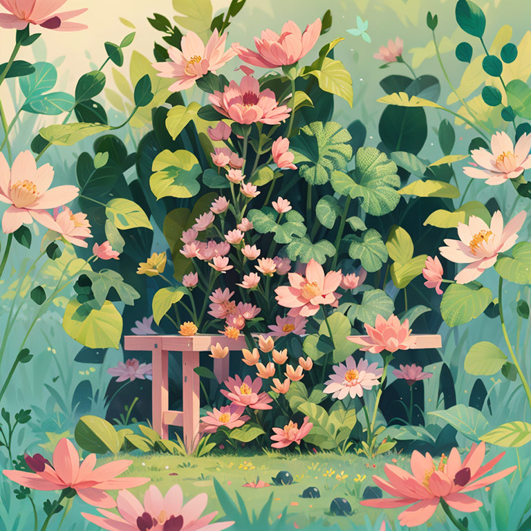 Bench Surrounded by Pink Flowers in Nature's Embrace